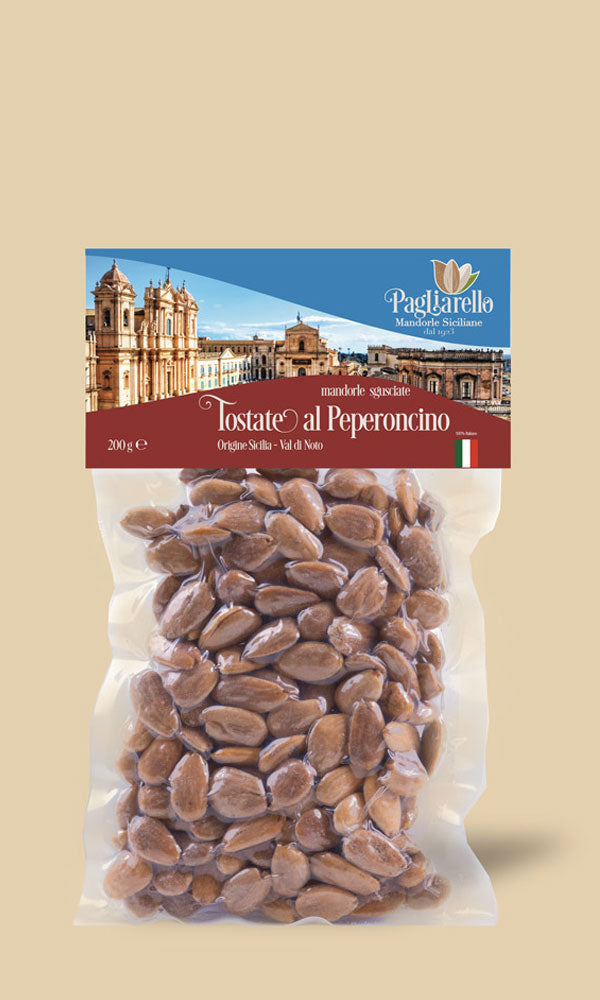 Mandorle Sgusciate Tostate al Peperoncino Val di Noto Sicilia Pagliarello 200 g